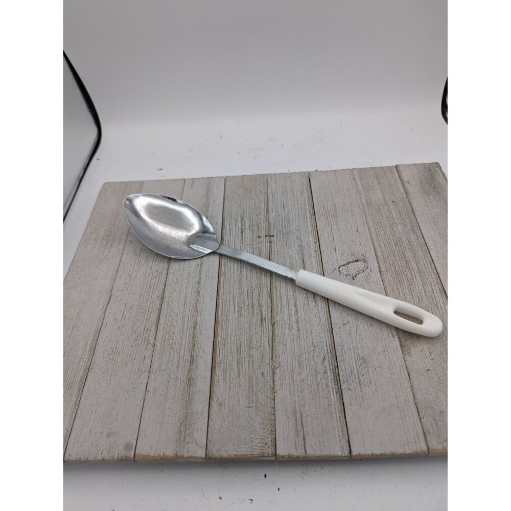 Serving Solid Spoon 12 1/2" Vintage White Handle Chrome
